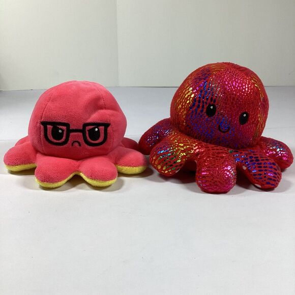 2 Tee Turtle Octopus Reversible Flip Mood Plush Stuffed Toys - Picture 1 of 16